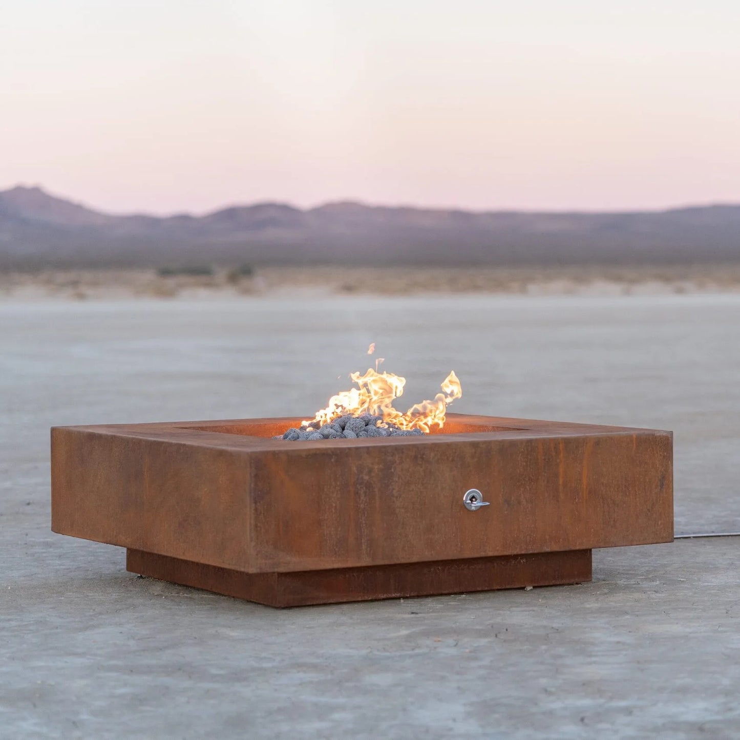 Outdoor Plus Cabo Square Fire Pit - Corten Steel - Stainless Steel - Hammered Copper