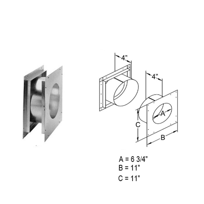 Duravent DirectVent Pro 4" x 6-5/8" Wall Thimble - 3" Clearance