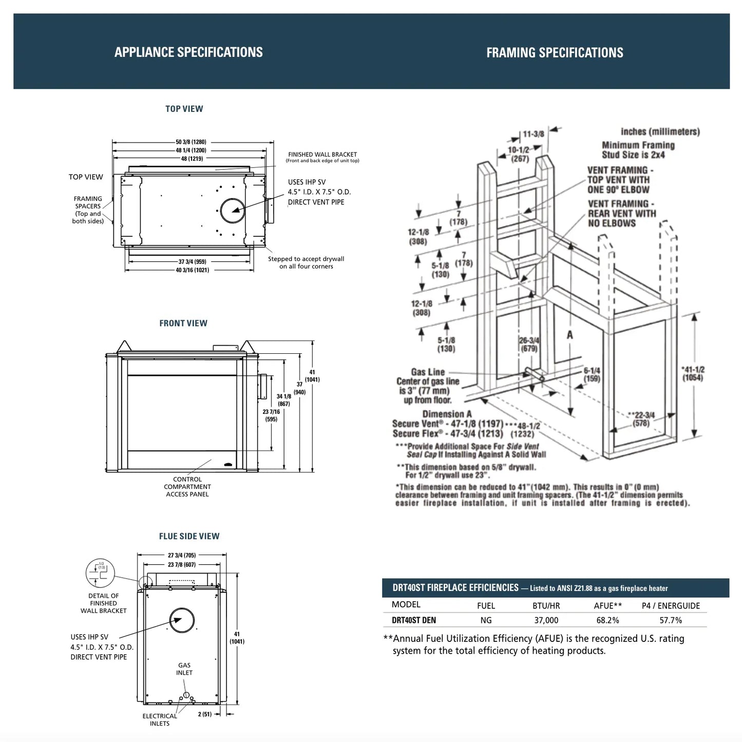 Superior DRT40ST See-Through Direct Vent Gas Fireplace - 40"