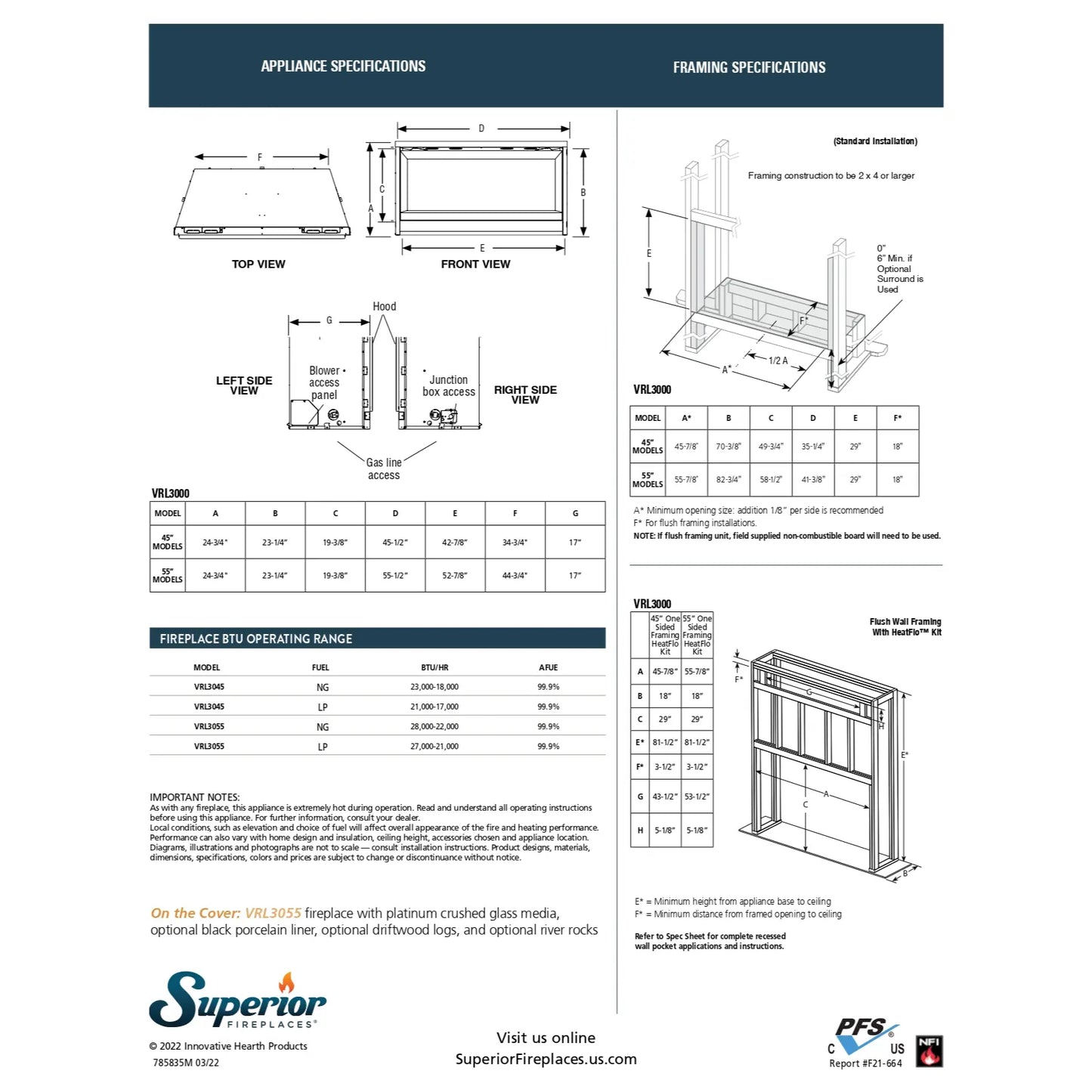 Superior VRL3055 Linear Ventless Gas Fireplace - 55"
