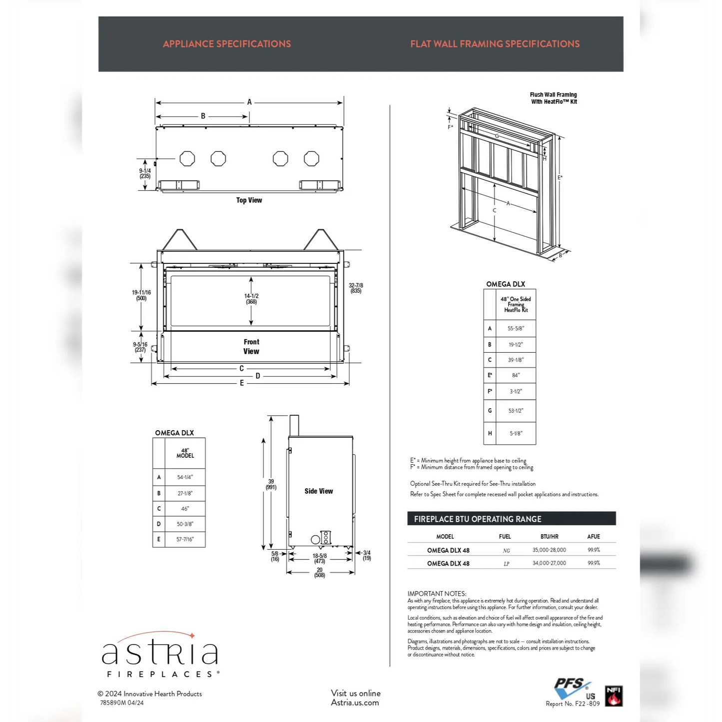 Astria Omega DLX Vent-Free Gas Fireplace - 48"