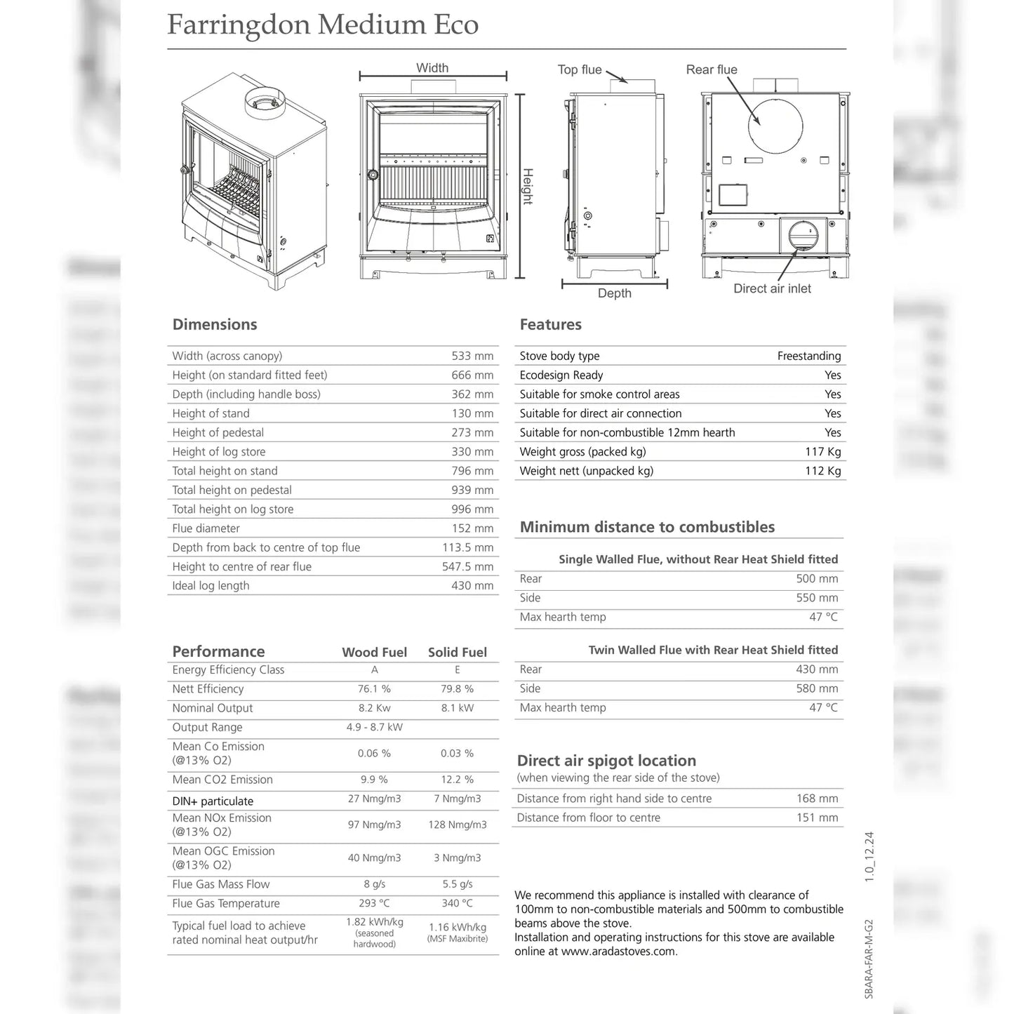 Arada Farringdon 1.2 High-Efficiency Wood Burning Stove - AR101