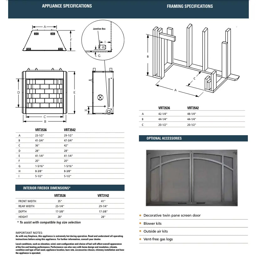 Superior VRT3542 Ventless Firebox - 42"