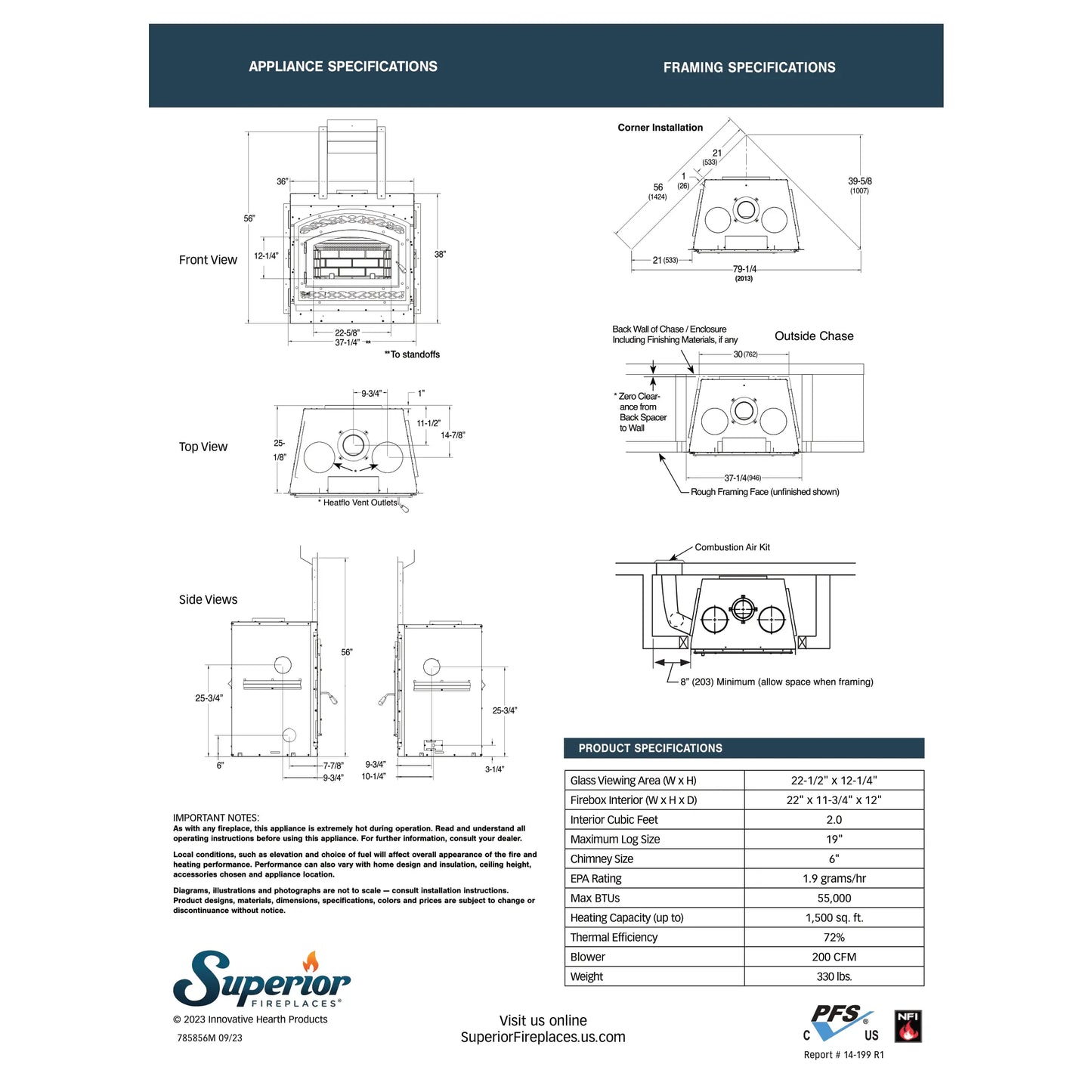 Superior WCT6940 EPA Certified Circulating Wood Burning Fireplace