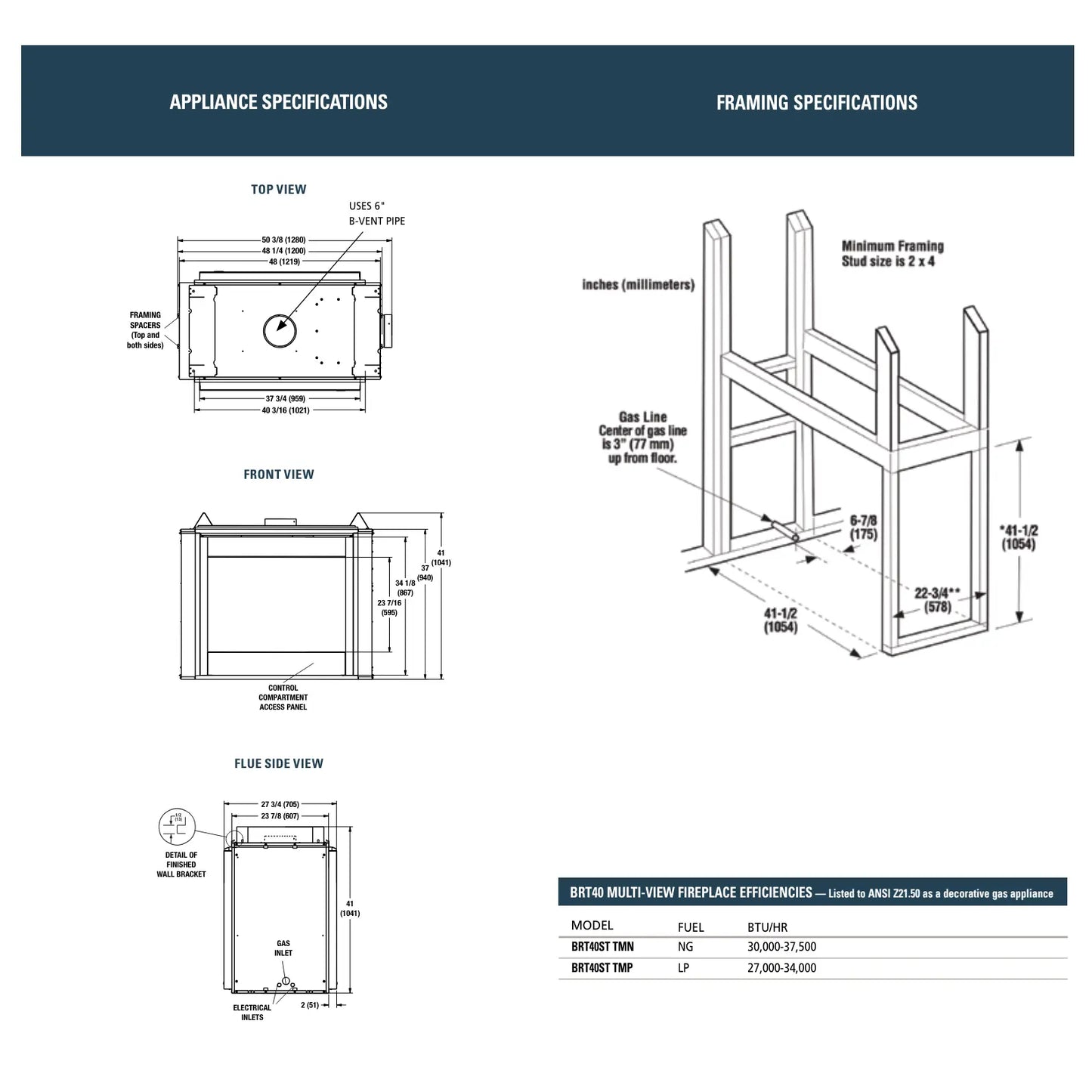 Superior BRT40ST See-Through B-Vent Gas Fireplace - 40"