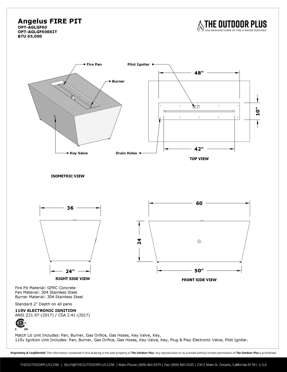 Outdoor Plus Angelus Fire Pit - 60" - Concrete