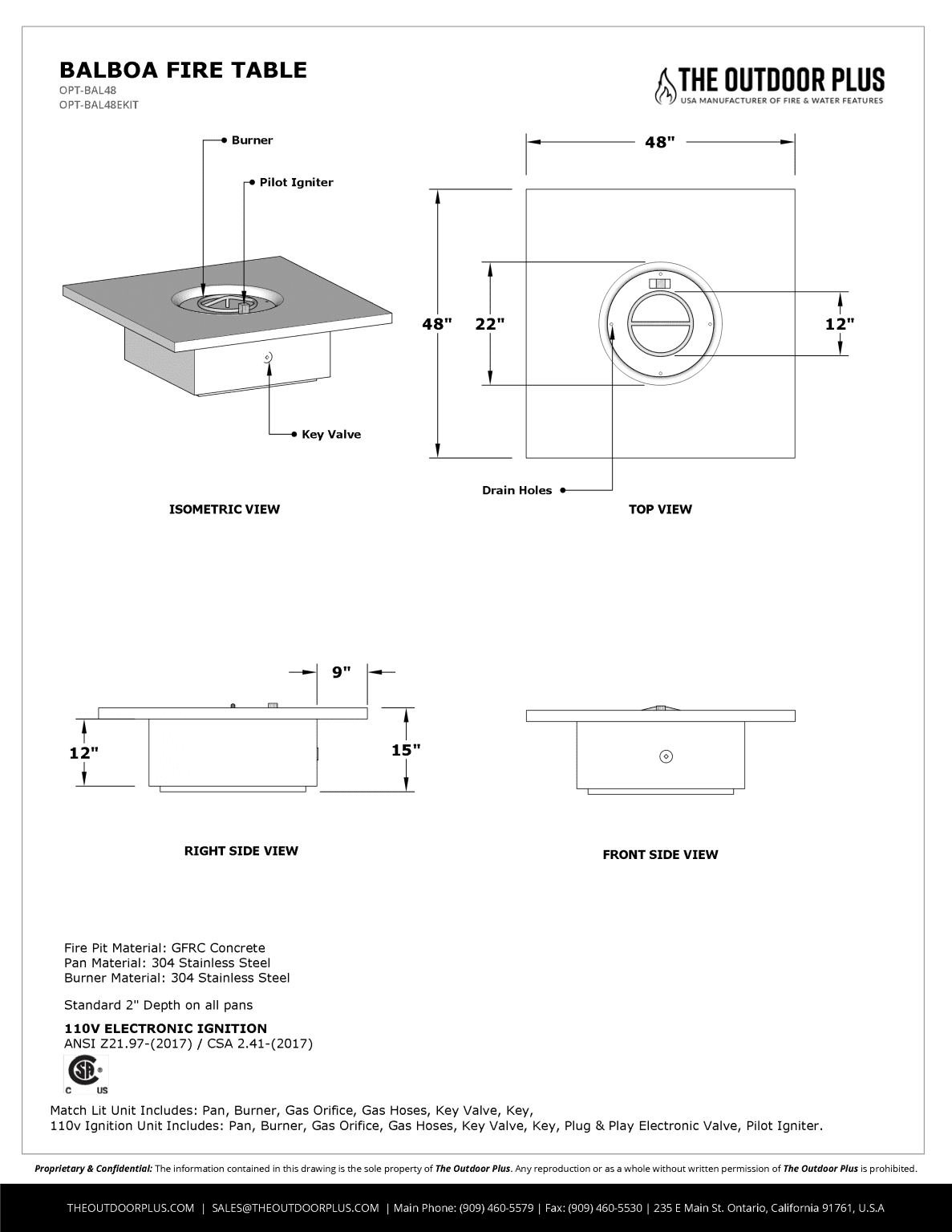 Outdoor Plus Balboa Fire Table - Concrete