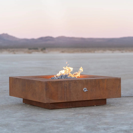 Outdoor Plus Cabo Square Fire Pit - Corten Steel - Stainless Steel - Hammered Copper