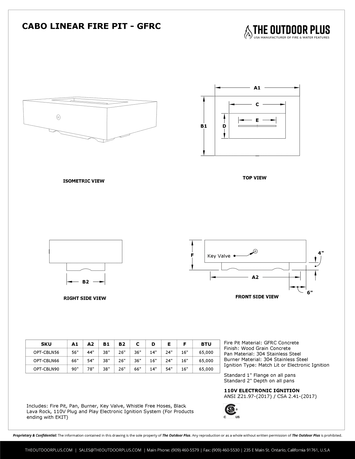 The Outdoor Plus Cabo Linear Fire Pit - Concrete