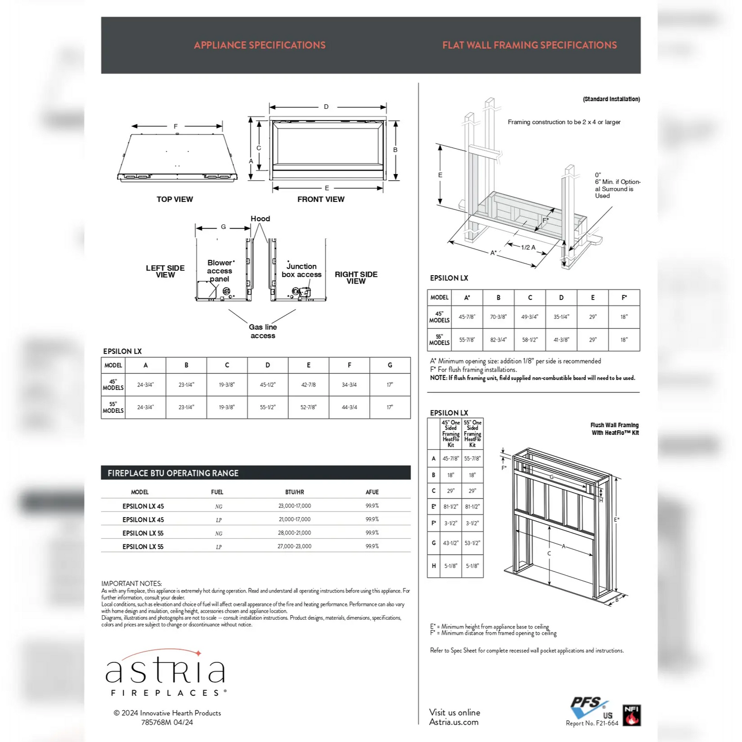 Astria Epsilon LX Vent-Free Gas Fireplace - 55"