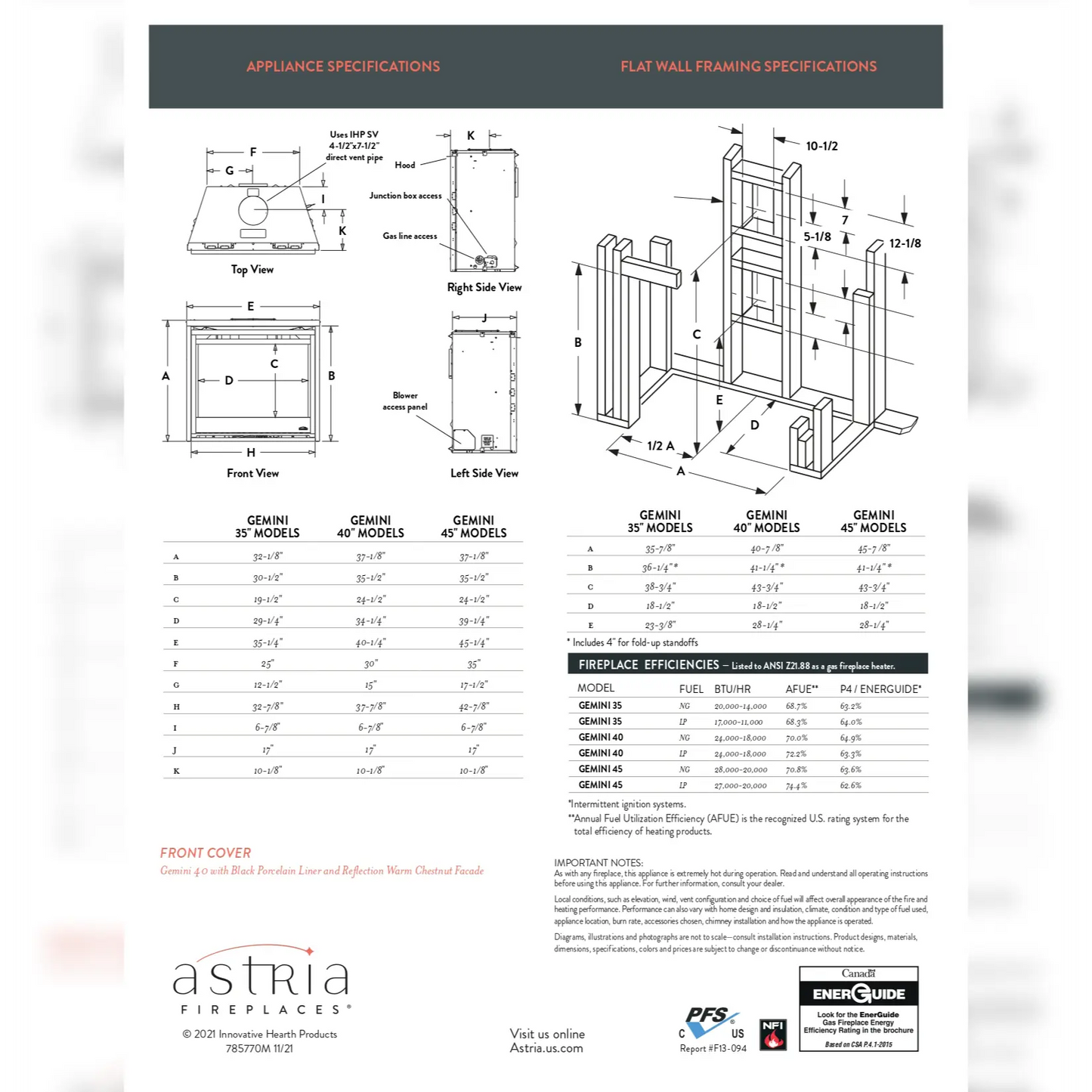 Astria Gemini 35" Direct Vent Gas Fireplace