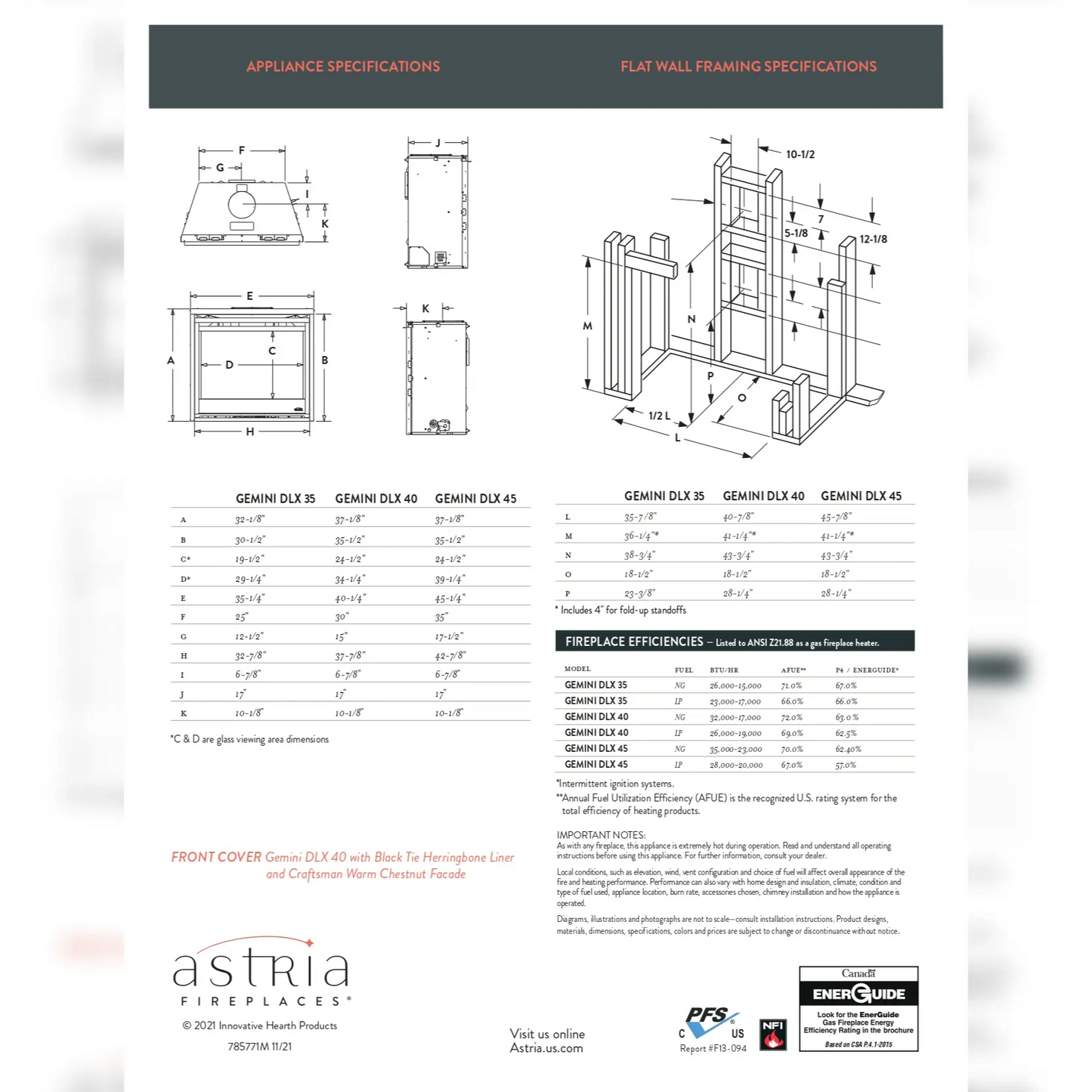 Astria Gemini DLX Direct Vent Gas Fireplace - 35"