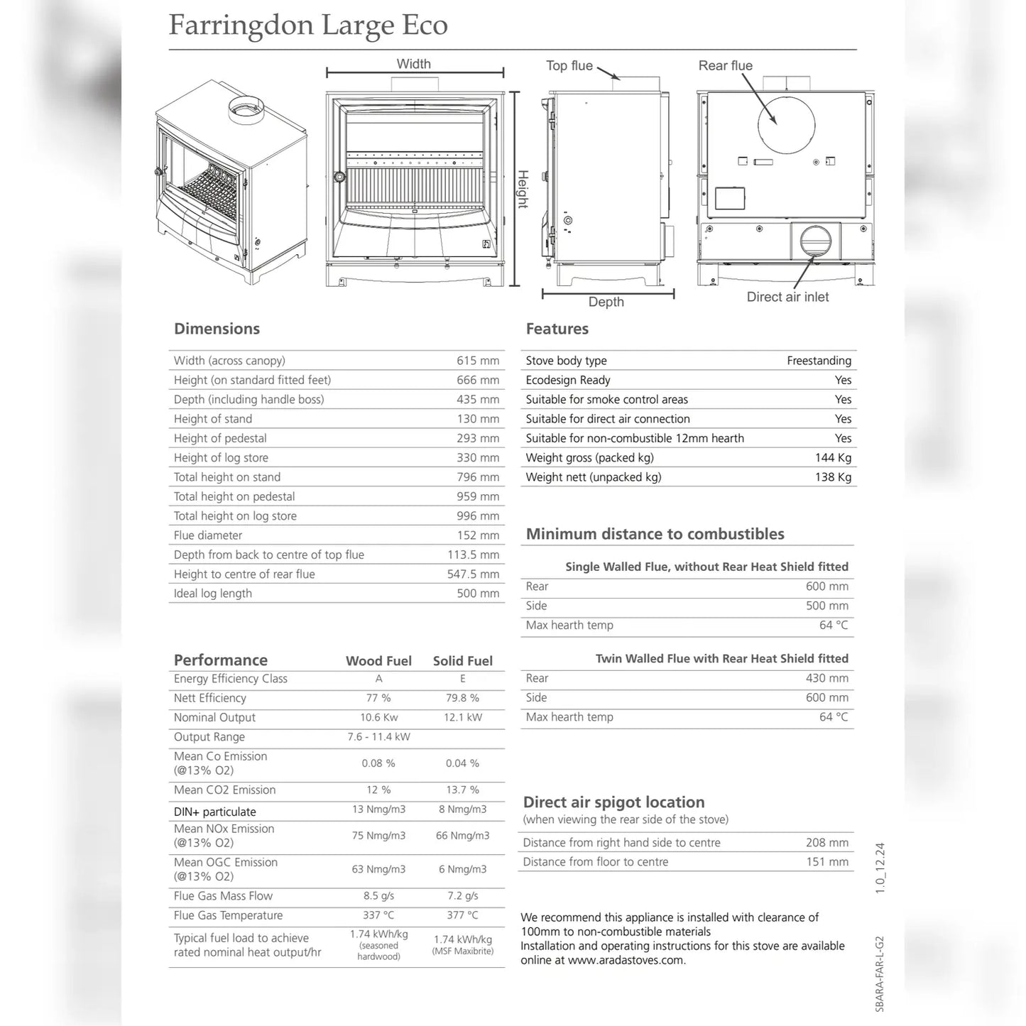 Arada Farringdon 1.6 High-Efficiency Wood Burning Stove - AR201