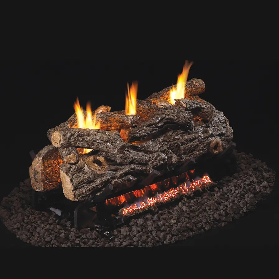Peterson Real Fyre Lot de bûches en chêne avec brûleur ventilé et kit de raccordement au gaz allumé (gaz naturel uniquement Peterson Real Fyre Lot de bûches en chêne avec brûleur ventilé et kit de raccordement au gaz allumé (gaz naturel uniquement