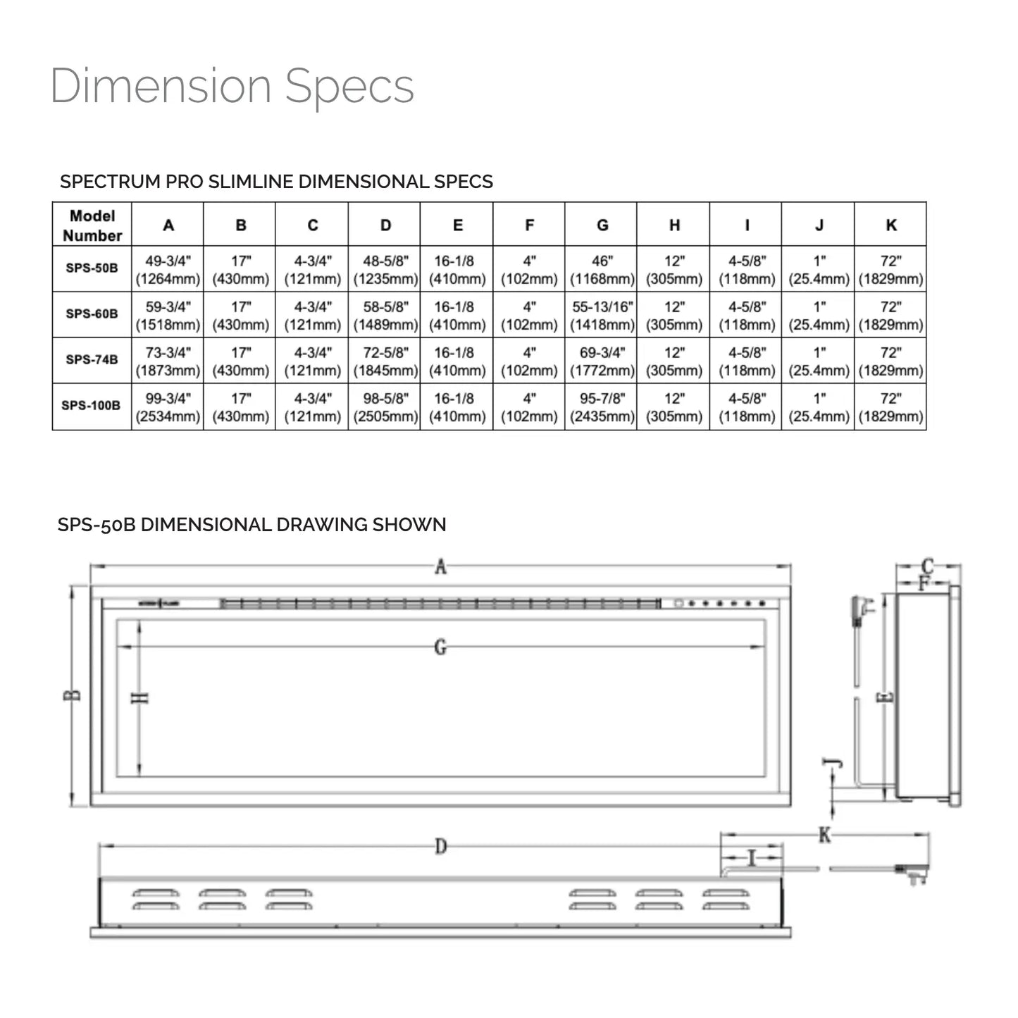 Modern Flames Spectrum Slimline 74" Electric Fireplace - SPS-74B