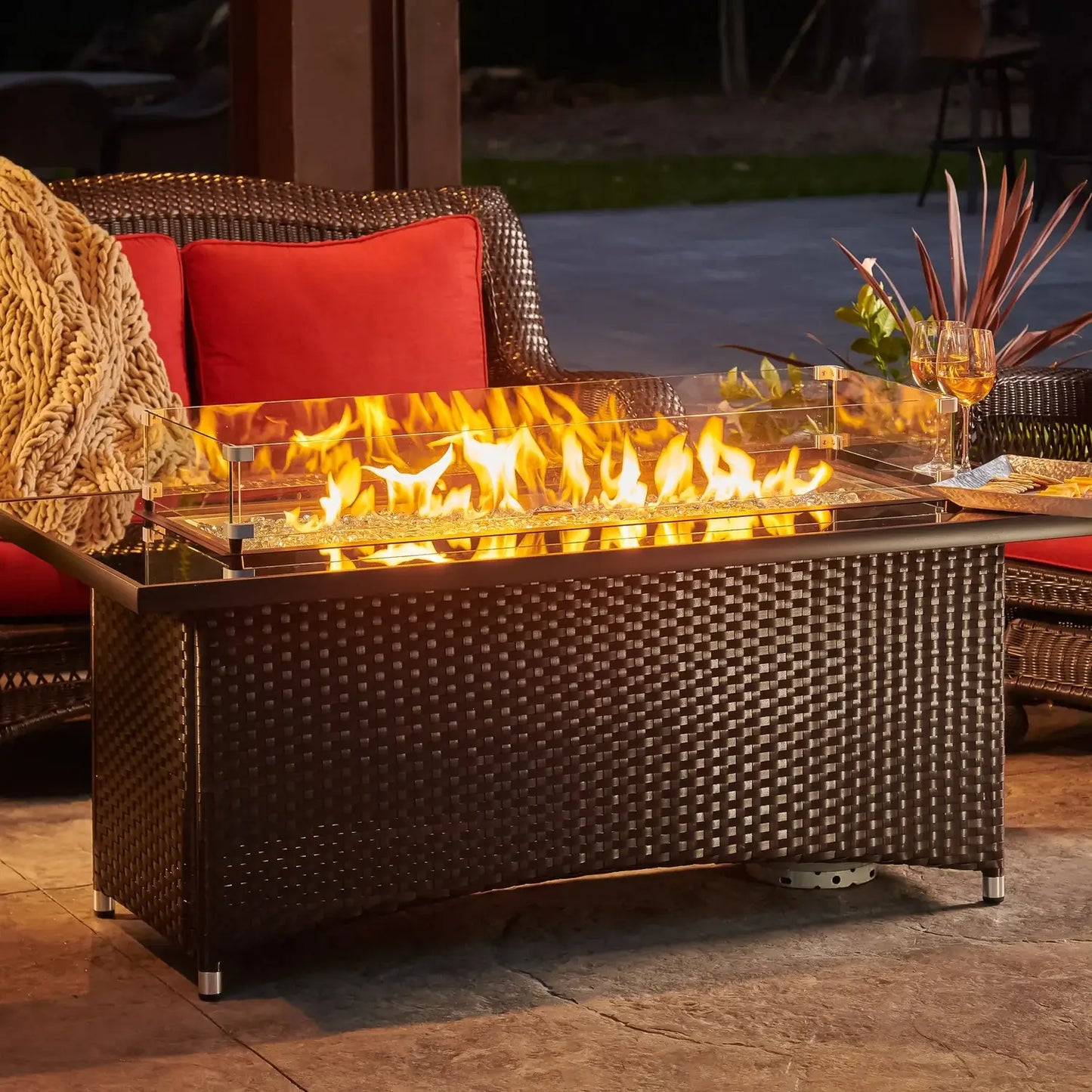 Outdoor GreatRoom Montego Linear Brown Fire Pit Table