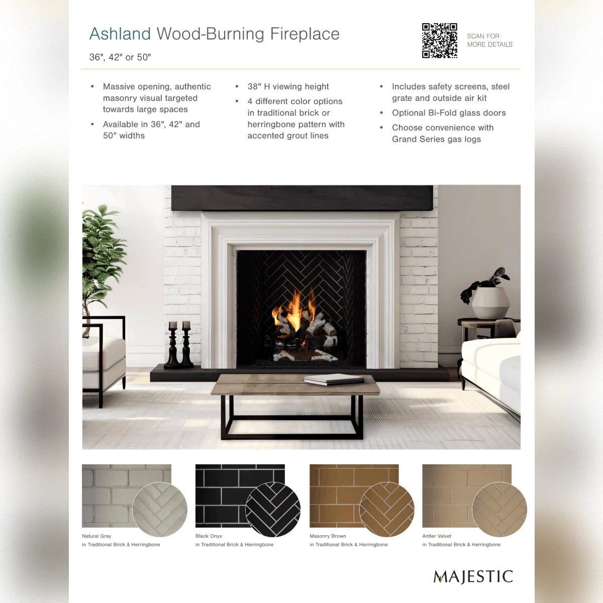 Majestic Ashland 42" Wood Burning Fireplace