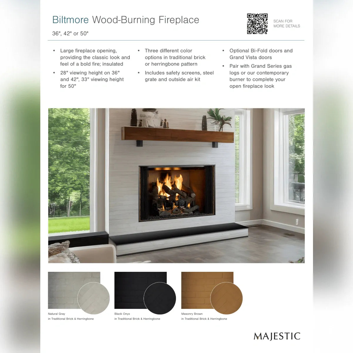 Majestic Biltmore 50" Radiant Wood Burning Fireplace - BILT50